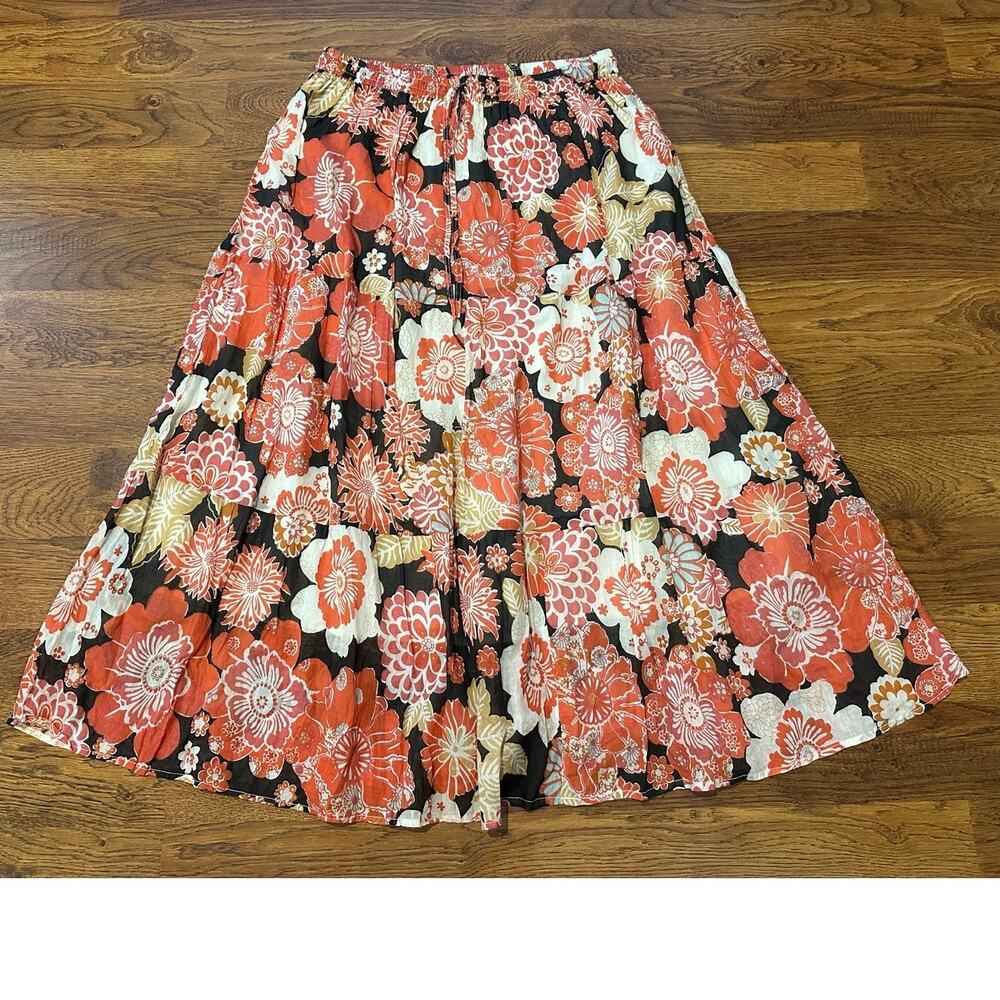 Kaaku Floral Boho Maxi Skirt Women’s L/XL Flowy Lined Cottage Boho Beach